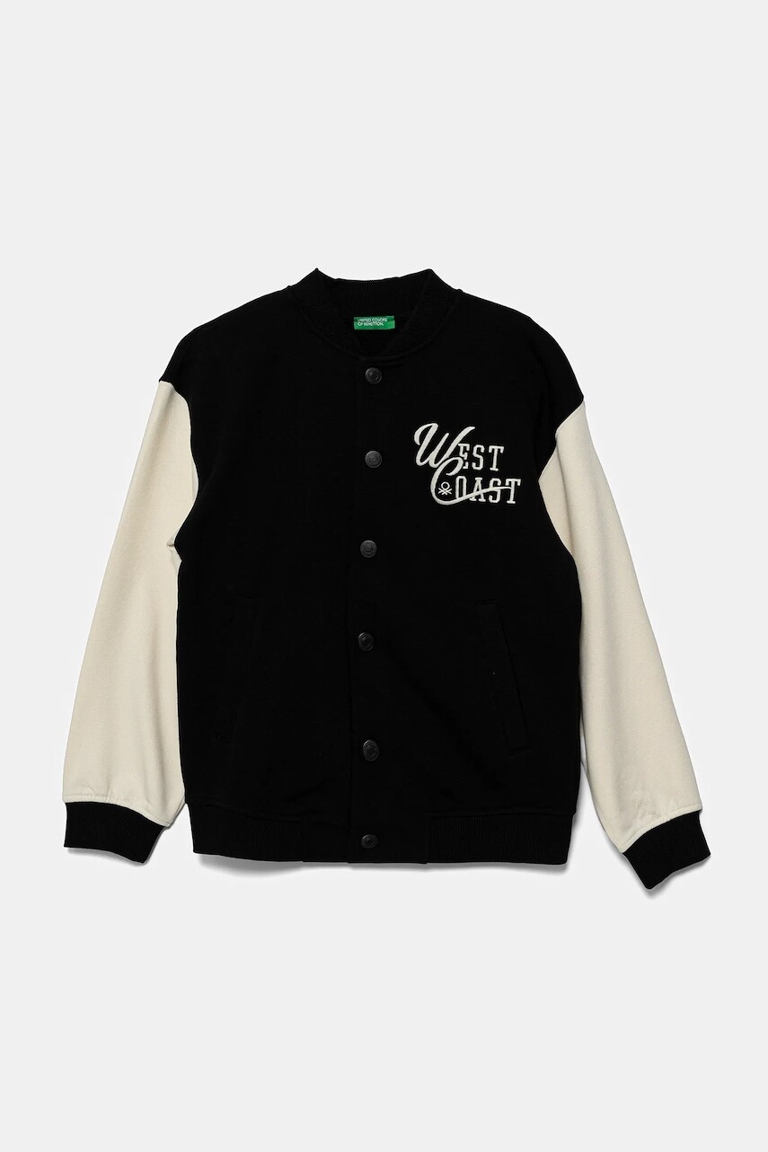 Detská mikina United Colors of Benetton čierna farba, s nášivkou, 32N4C504V