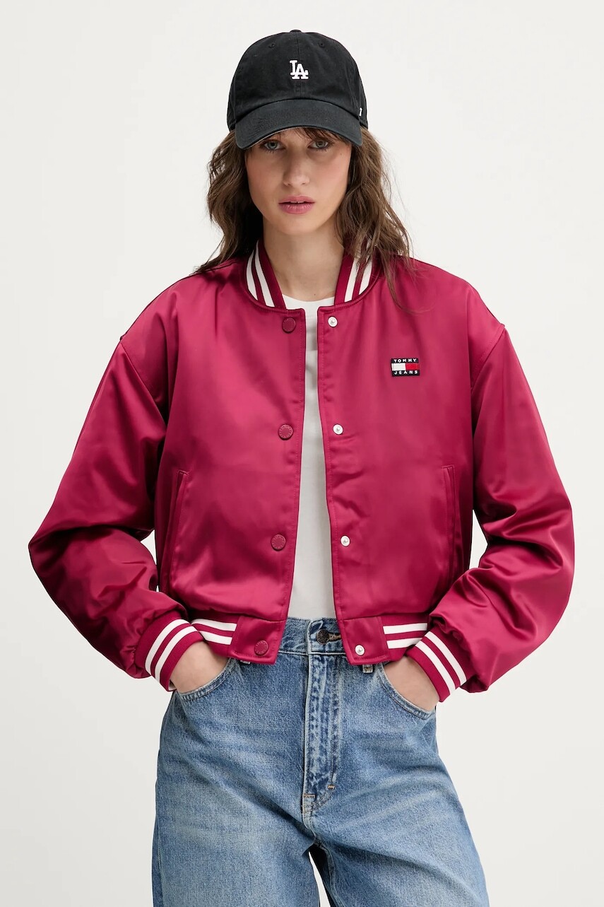 Bunda Tommy Jeans ružová farba, prechodná, DW0DW20229