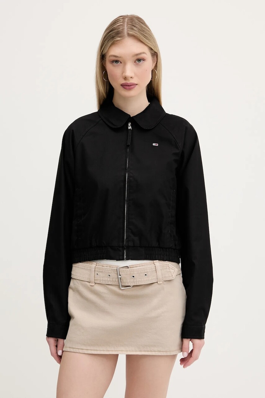 Bunda Tommy Jeans čierna farba, prechodná, DW0DW20403