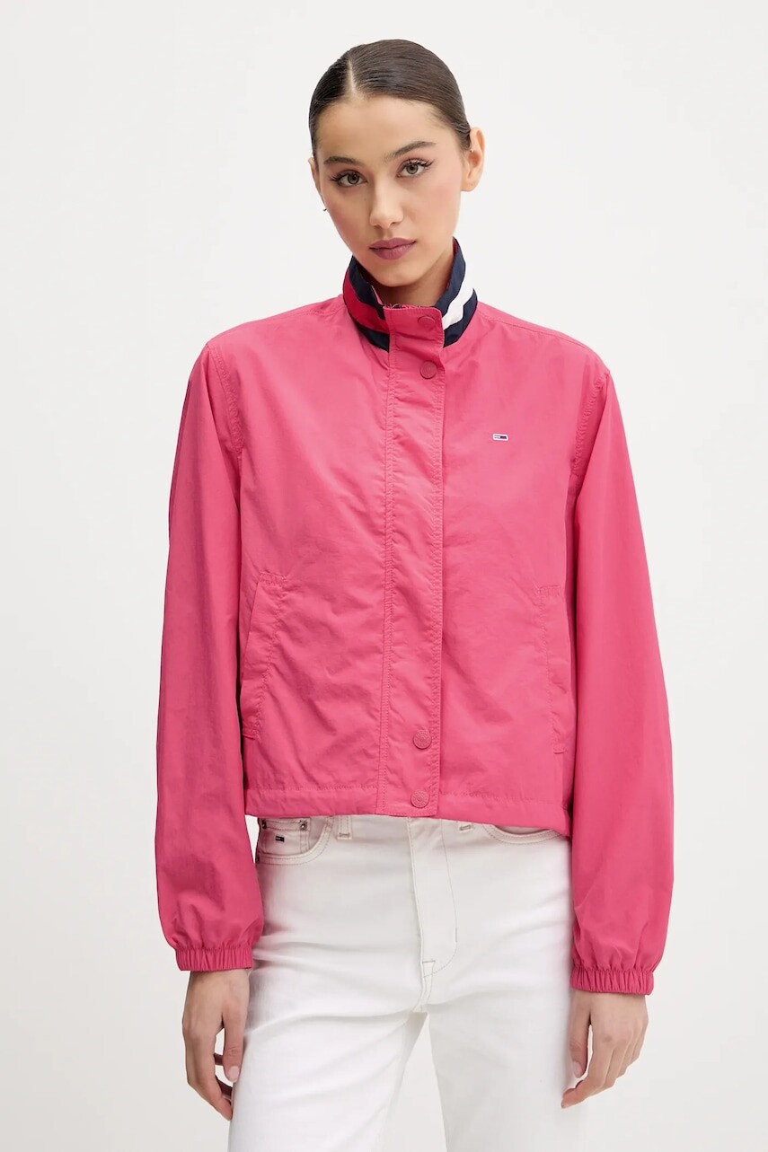 Bunda Tommy Jeans ružová farba, prechodná, oversize, DW0DW20439