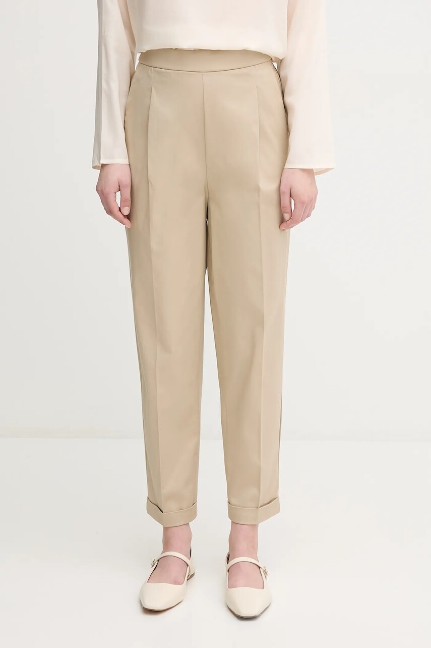 Nohavice United Colors of Benetton béžová farba, cigaretový strih, vysoký pás, 40FADF092