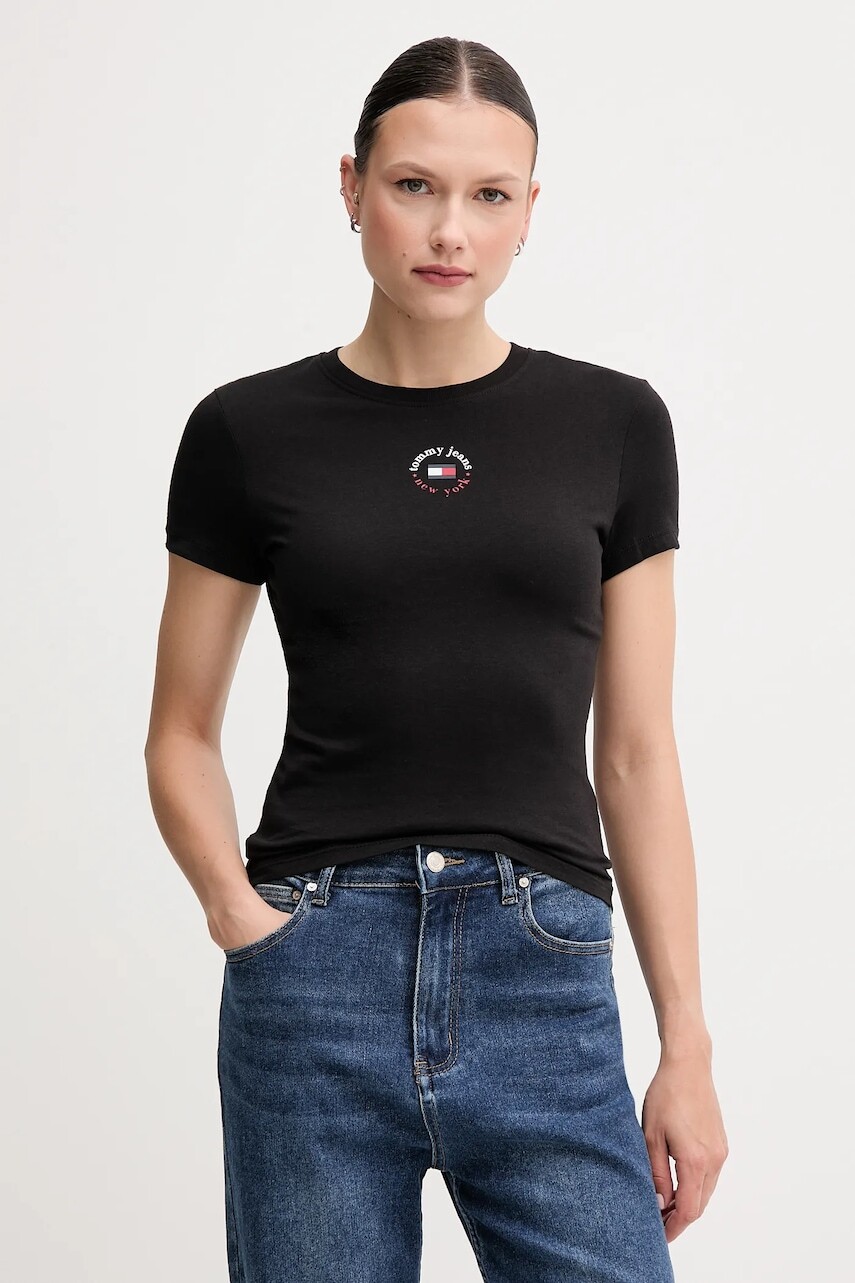 Tričko Tommy Jeans dámske, čierna farba, DW0DW20316
