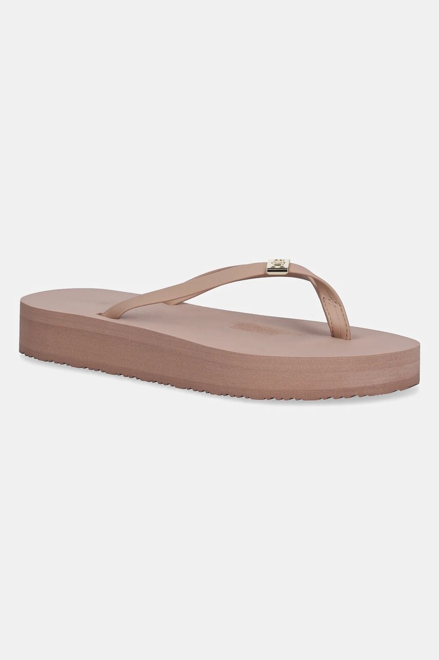 Šľapky Tommy Hilfiger ELEVATED CHIC BEACH SANDAL béžová farba, na plochom podpätku, FW0FW08523