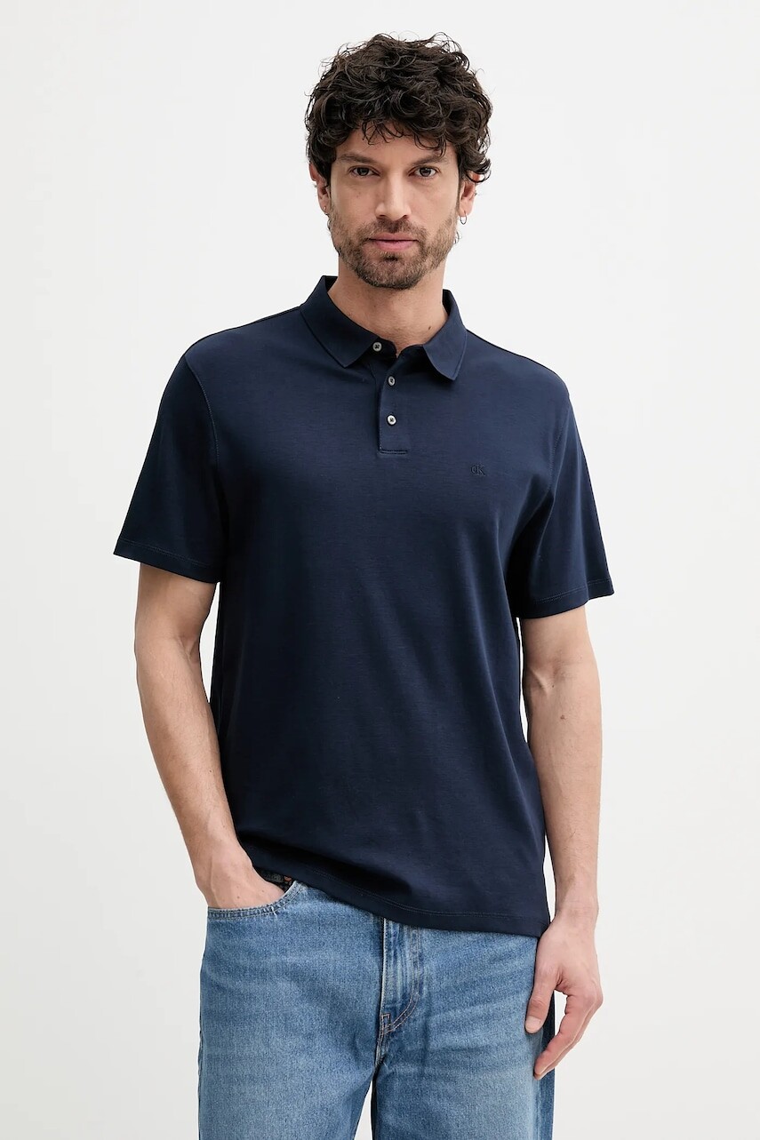 Bavlnené polo tričko Calvin Klein tmavomodrá farba, jednofarebné, LV04LB276G