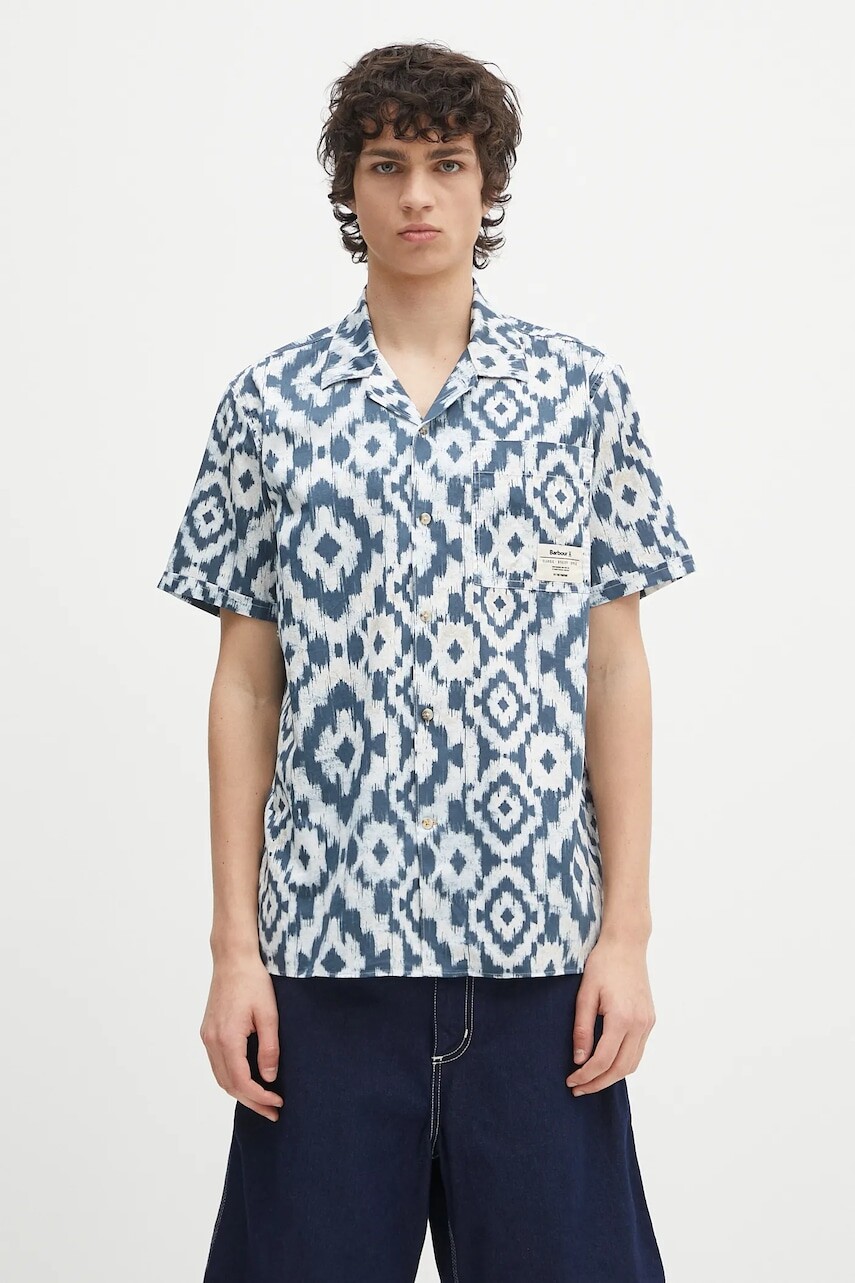 Bavlnená košeľa  Homelane Printed S/S Relaxed Fit Shirt tmavomodrá farba, voľný strih, MSH5599