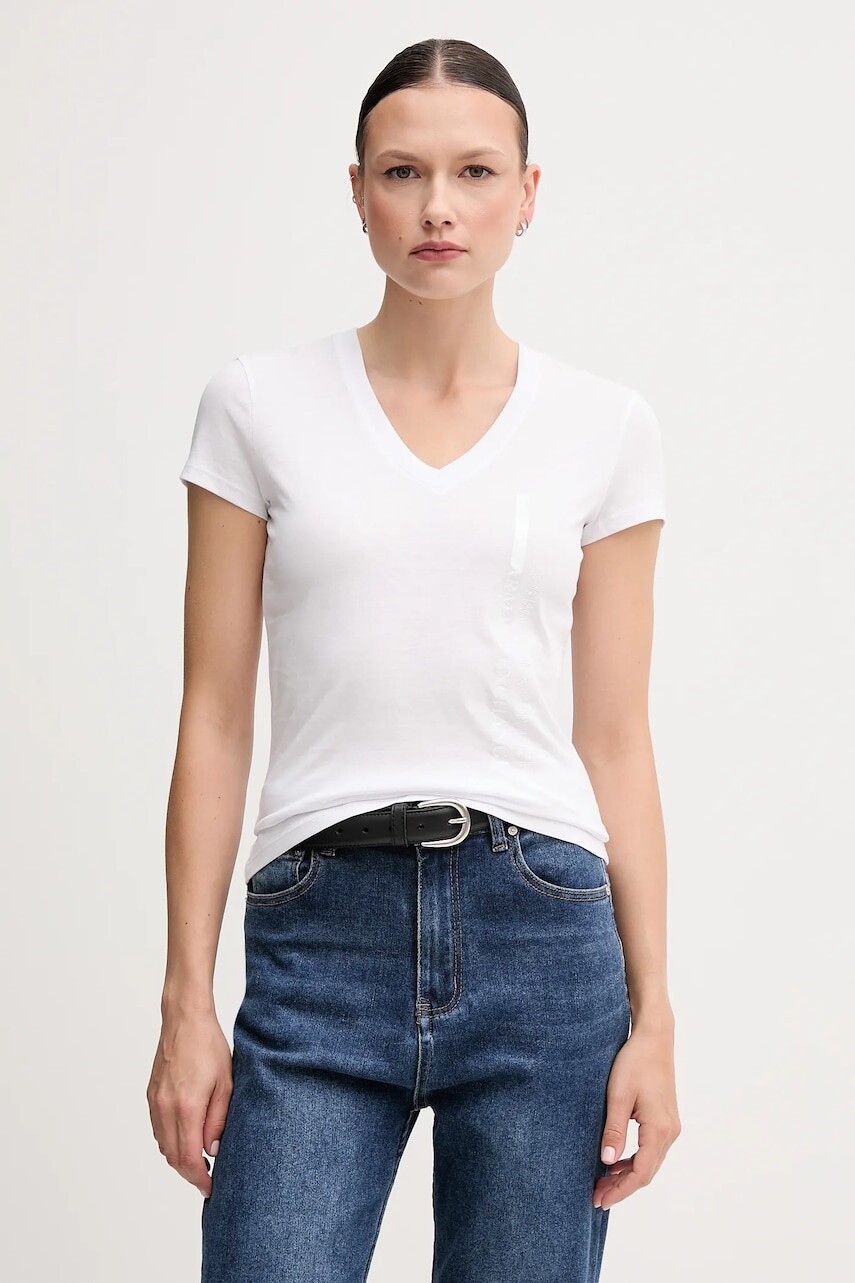 Bavlnené tričko Armani Exchange dámske, biela farba, XW000529 AF10356