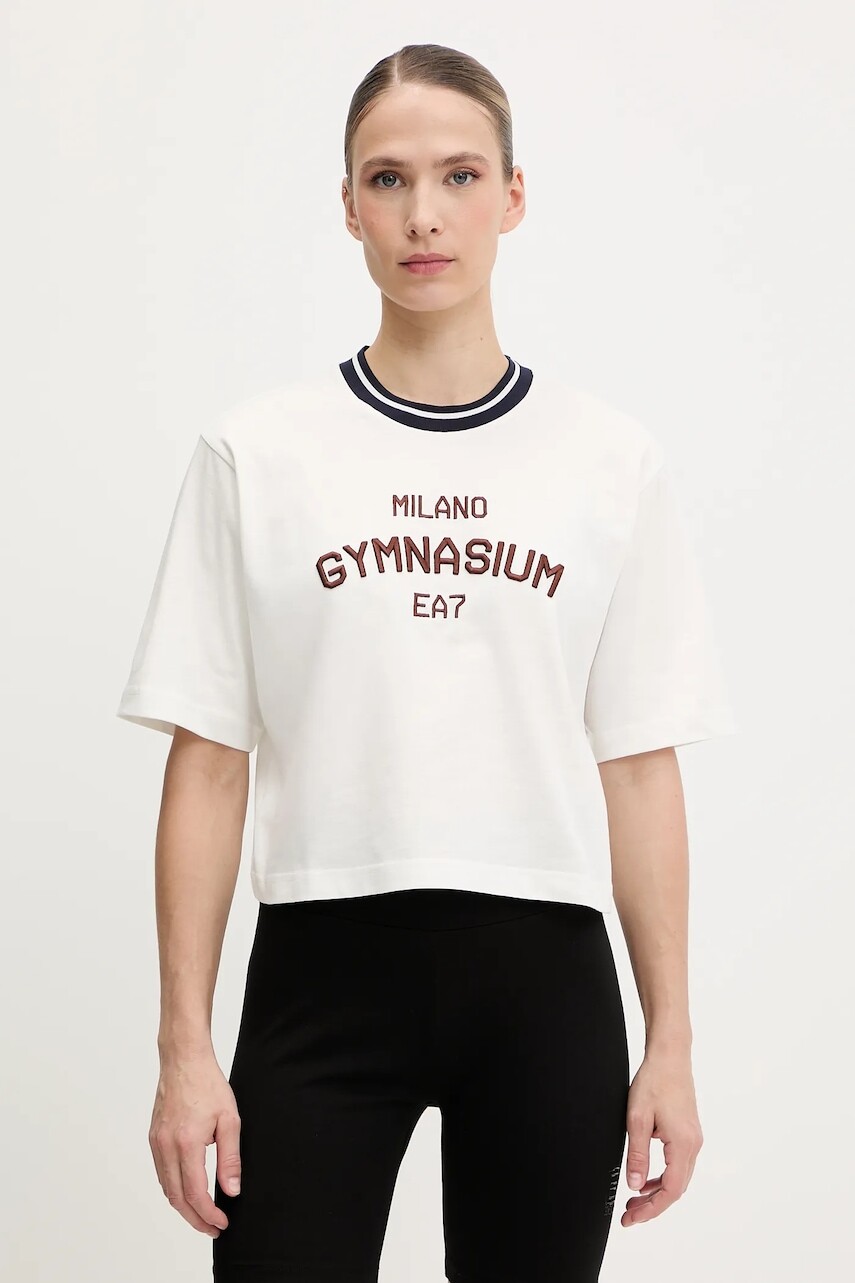 Bavlnené tričko EA7 Emporio Armani dámske, biela farba, AF13243.7W000148