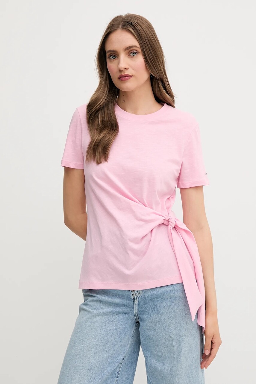 Bavlnené tričko Tommy Hilfiger dámske, ružová farba, WW0WW44559