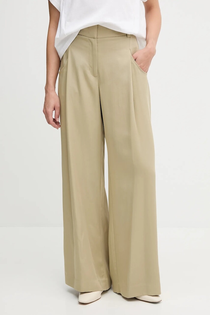 Nohavice Sisley zelená farba, široké, vysoký pás, 4V7PLF06N