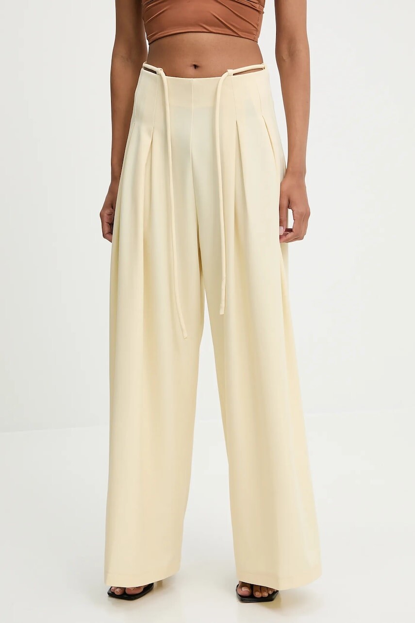 Nohavice Answear.LAB žltá farba, široké, vysoký pás