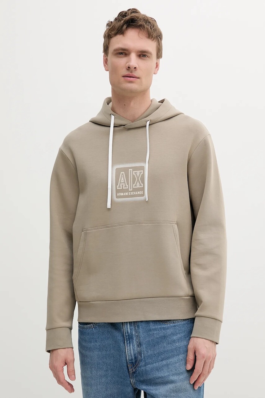 Mikina Armani Exchange béžová farba, s kapucňou, s potlačou, XM000482 AF10818