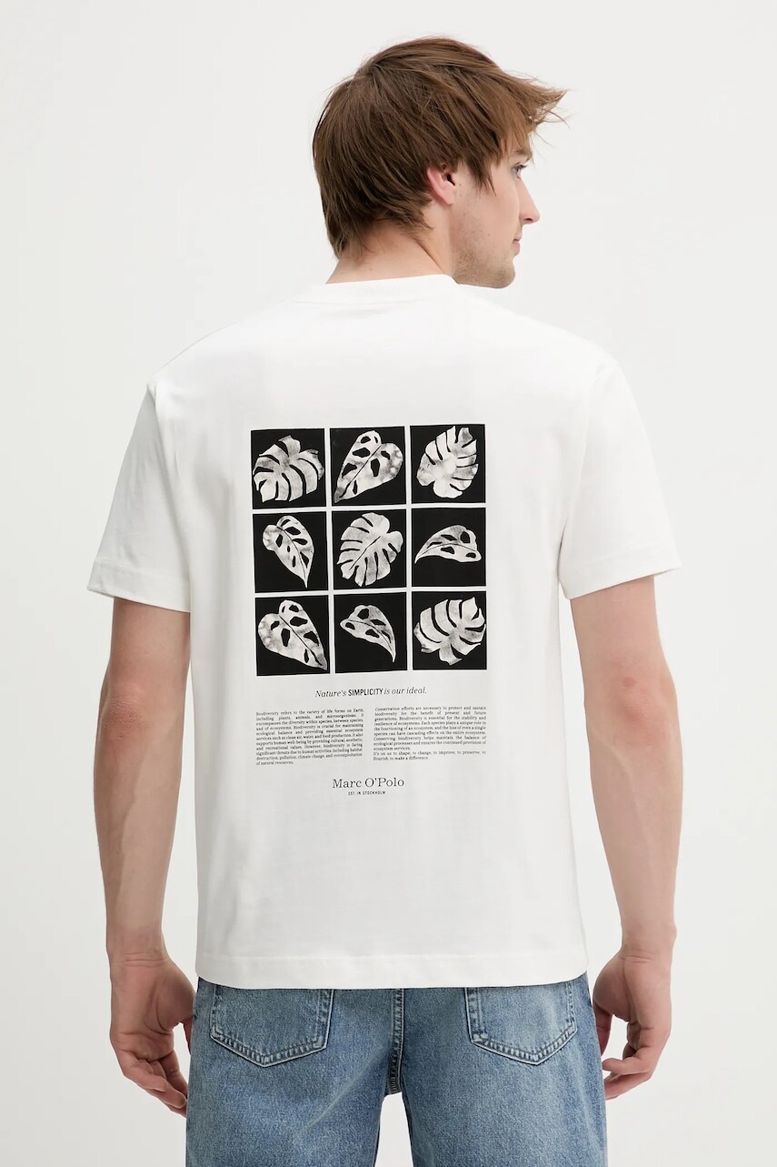 Bavlnené tričko Marc O'Polo pánske, biela farba, vzorované, 524206451260