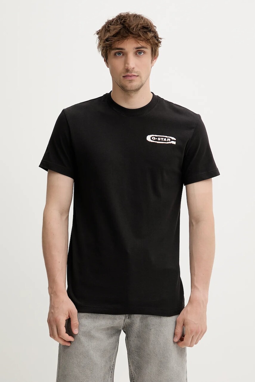 Bavlnené tričko G-Star pánske, čierna farba, s potlačou, D26047-C336