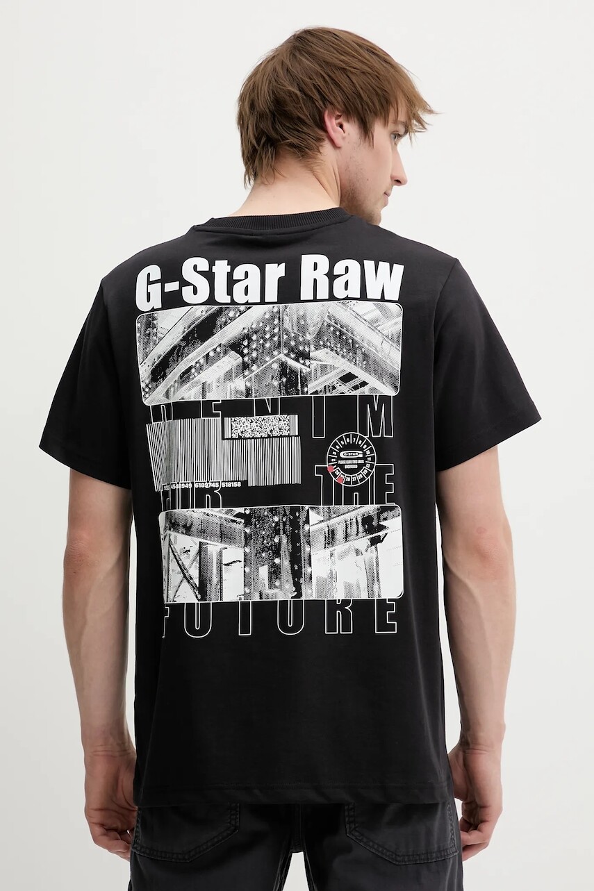 Bavlnené tričko G-Star pánske, čierna farba, s potlačou, D25976-C784
