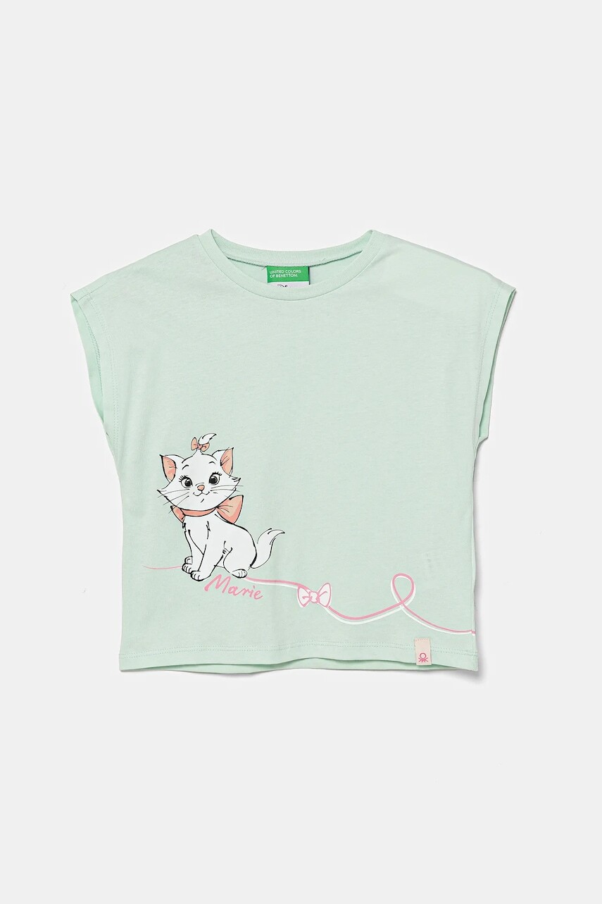 Detské bavlnené tričko United Colors of Benetton zelená farba, 3JERG10JC