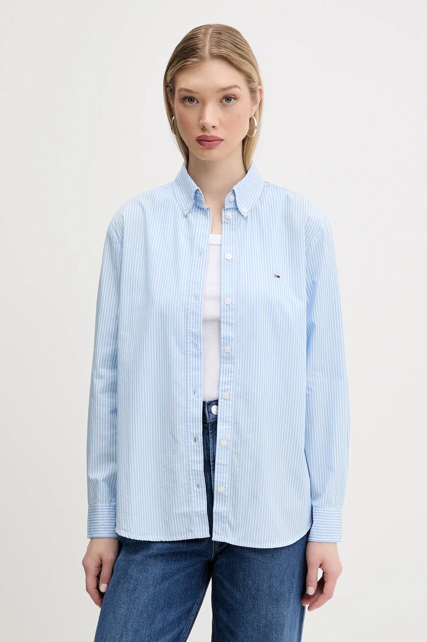 Bavlnená košeľa Tommy Jeans voľný strih, s klasickým golierom, DW0DW20290