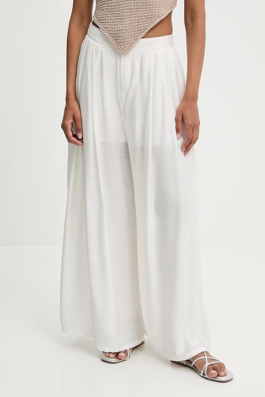 Nohavice Answear.LAB biela farba, široké, vysoký pás
