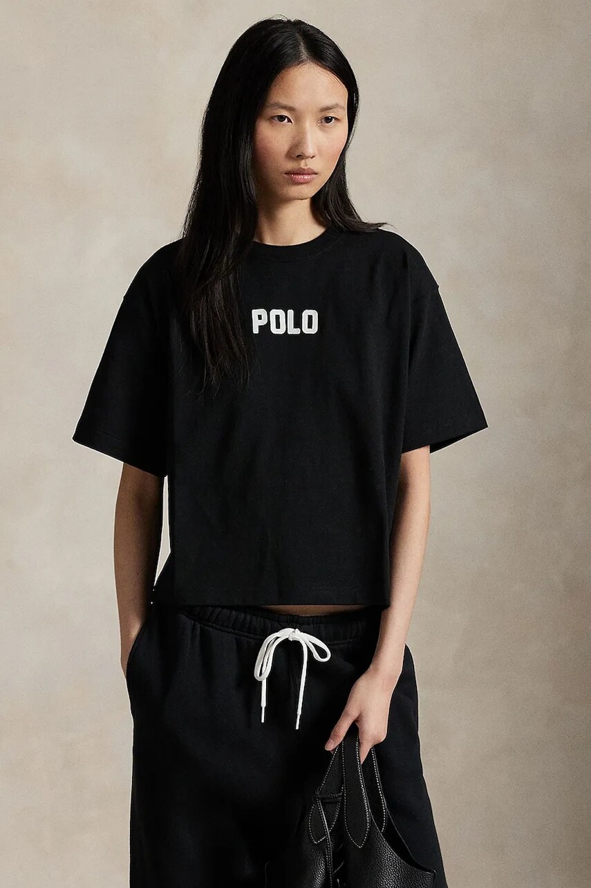 Bavlnené tričko Polo Ralph Lauren dámske, čierna farba, 211965119