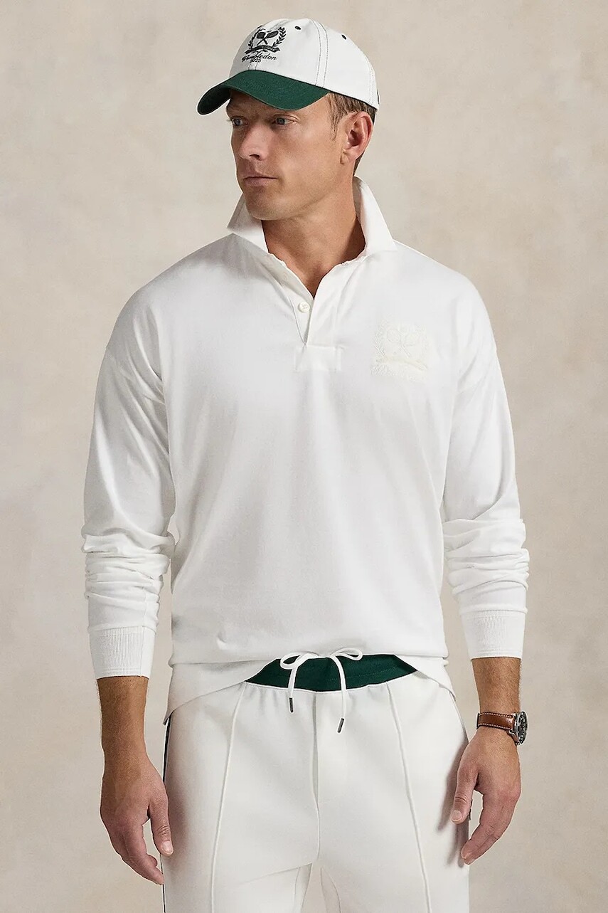 Bavlnené tričko s dlhým rukávom Polo Ralph Lauren Wimbledon Collection biela farba, jednofarebné, 710970487