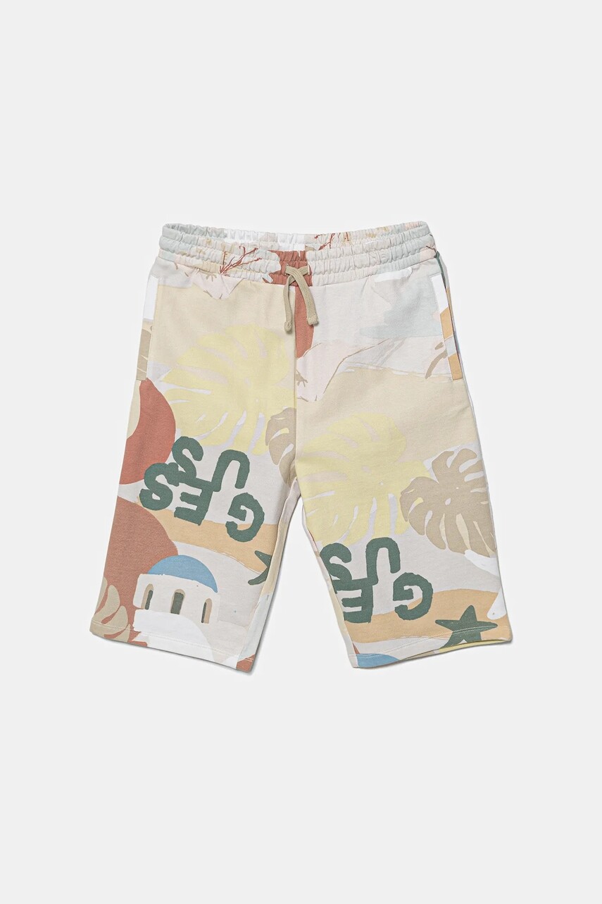 Detské bavlnené šortky Guess béžová farba, nastaviteľný pás L5GD10 KA6R4