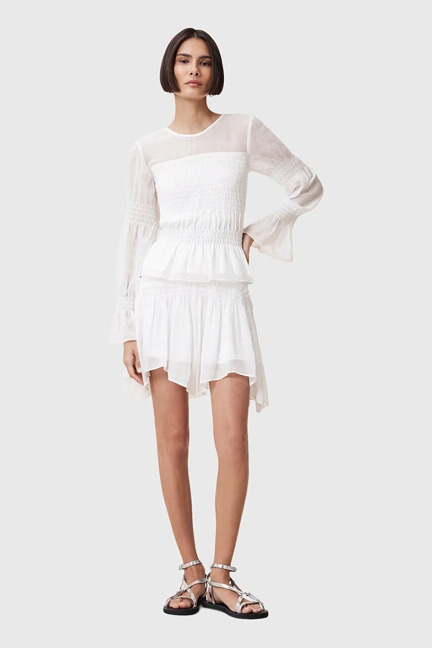 Sukňa AllSaints PAMELA biela farba, mini, áčkový strih, W039RC