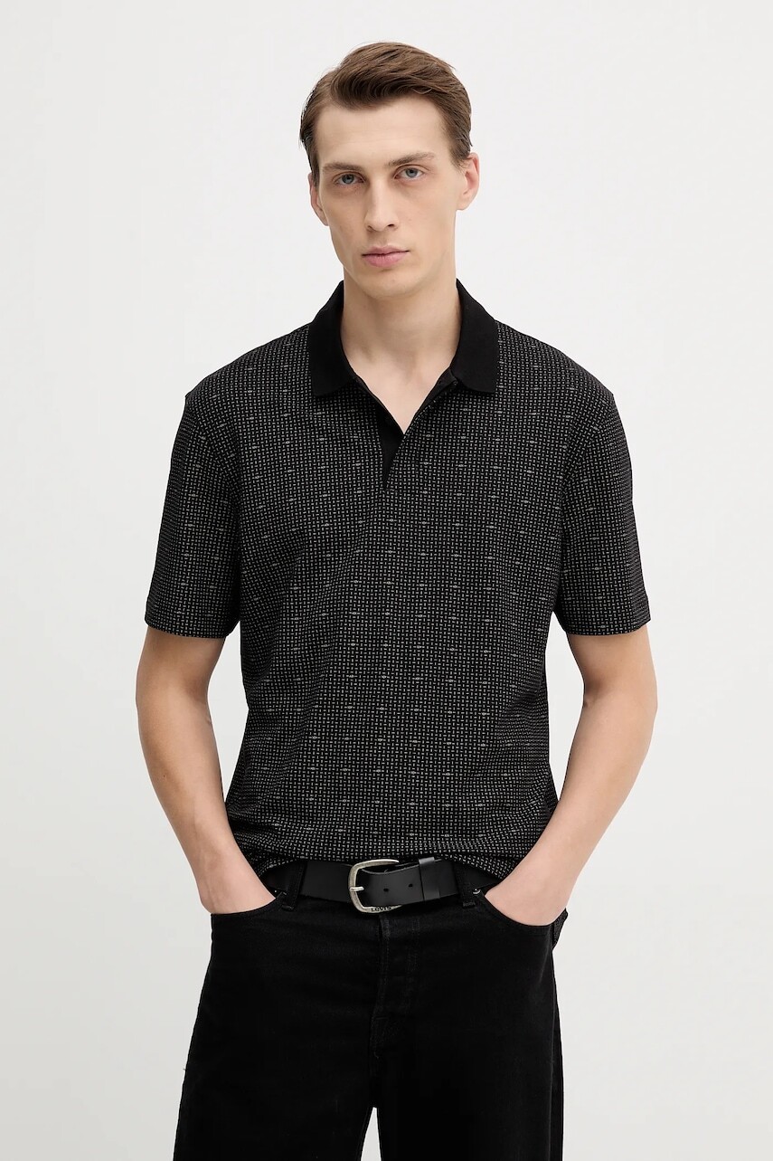 Polo tričko Armani Exchange pánske, čierna farba, vzorované, XM000736 AF10819