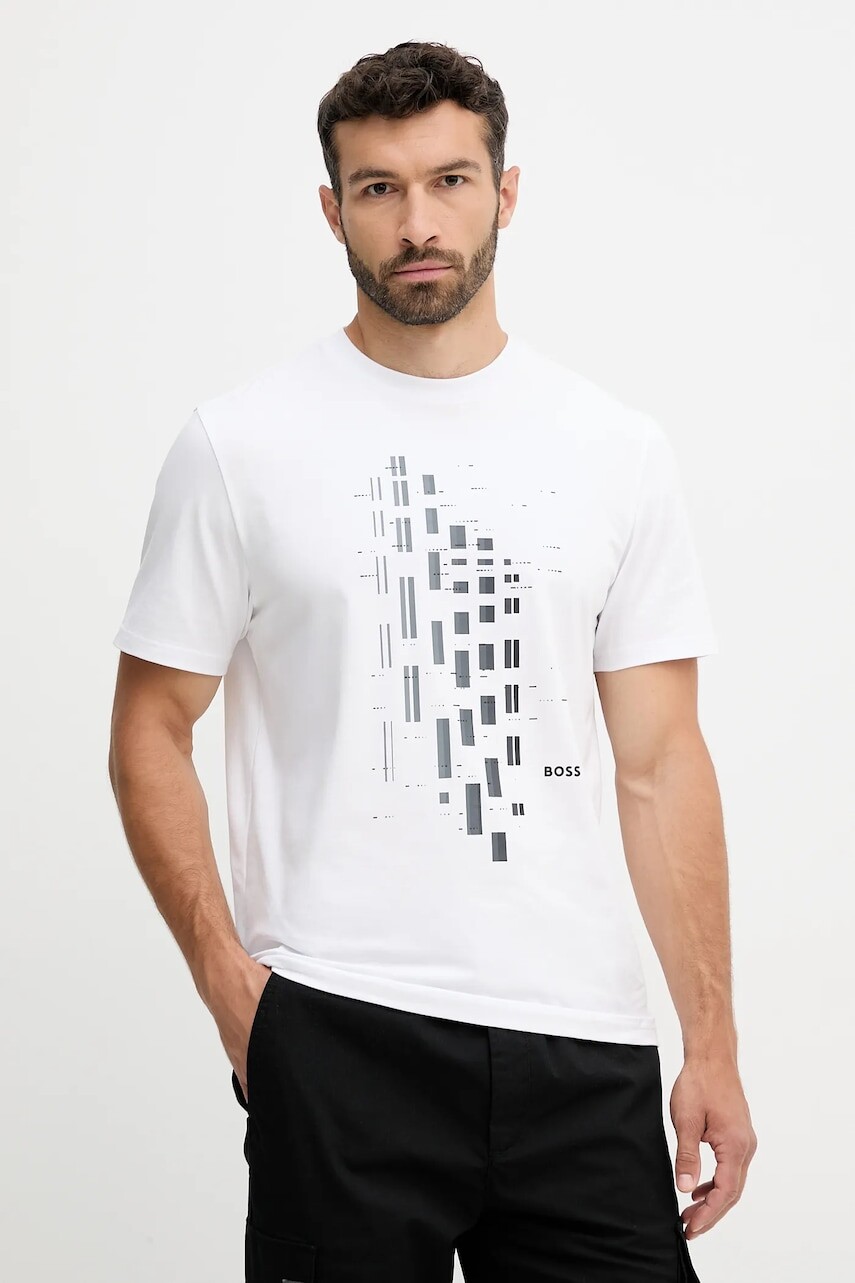 Tričko BOSS Green pánske, biela farba, s potlačou, 50543808