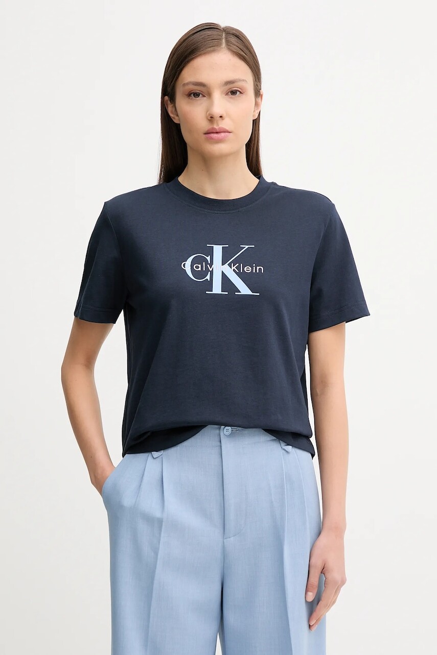 Bavlnené tričko Calvin Klein Jeans dámske, tmavomodrá farba, LV047B865G