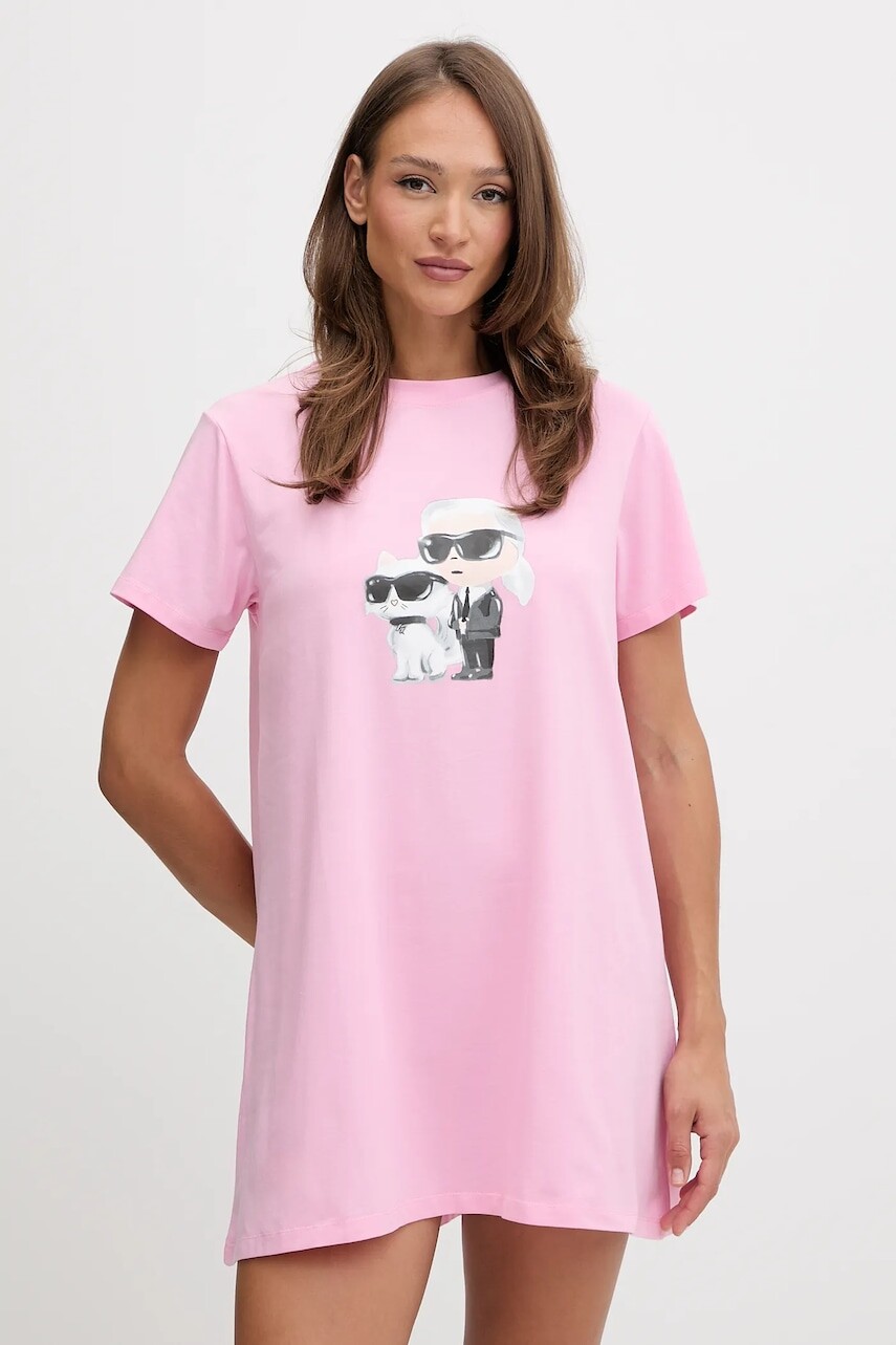 Bavlnená nočná košeľa Karl Lagerfeld IKON ružová farba, bavlnené, A3W45007