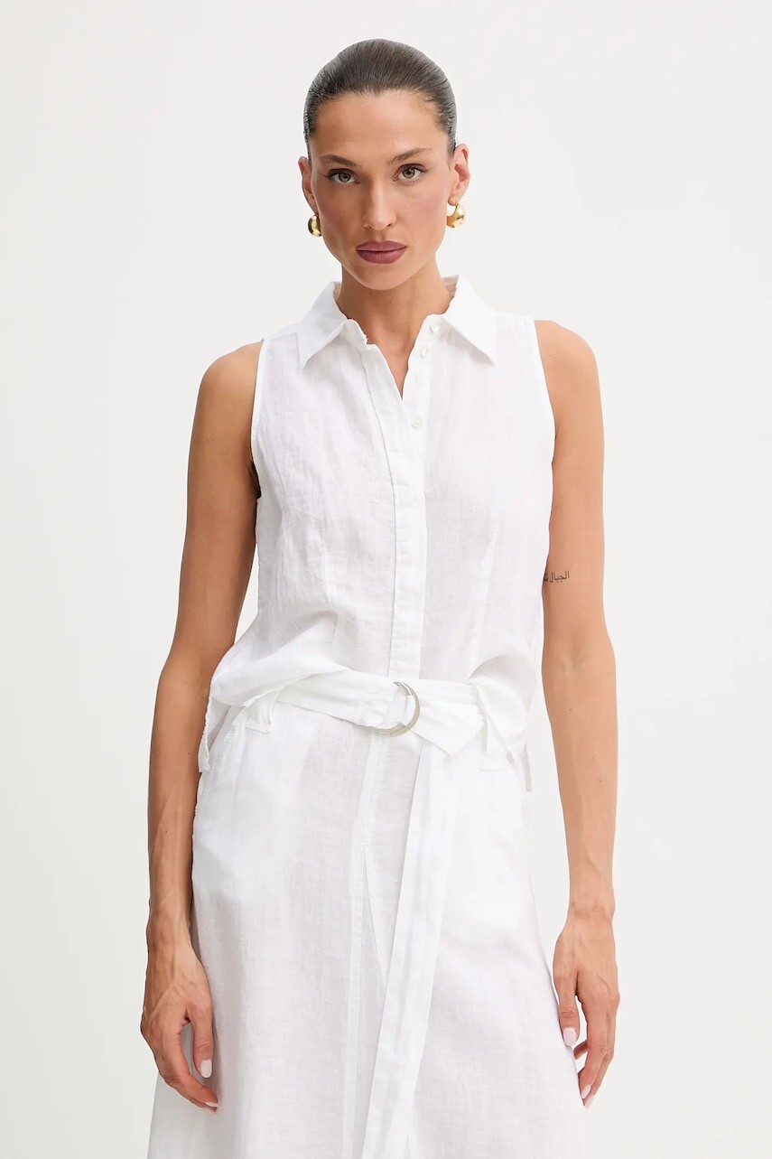 Ľanová košeľa MAX&Co. biela farba, regular, s klasickým golierom, 2516161025200