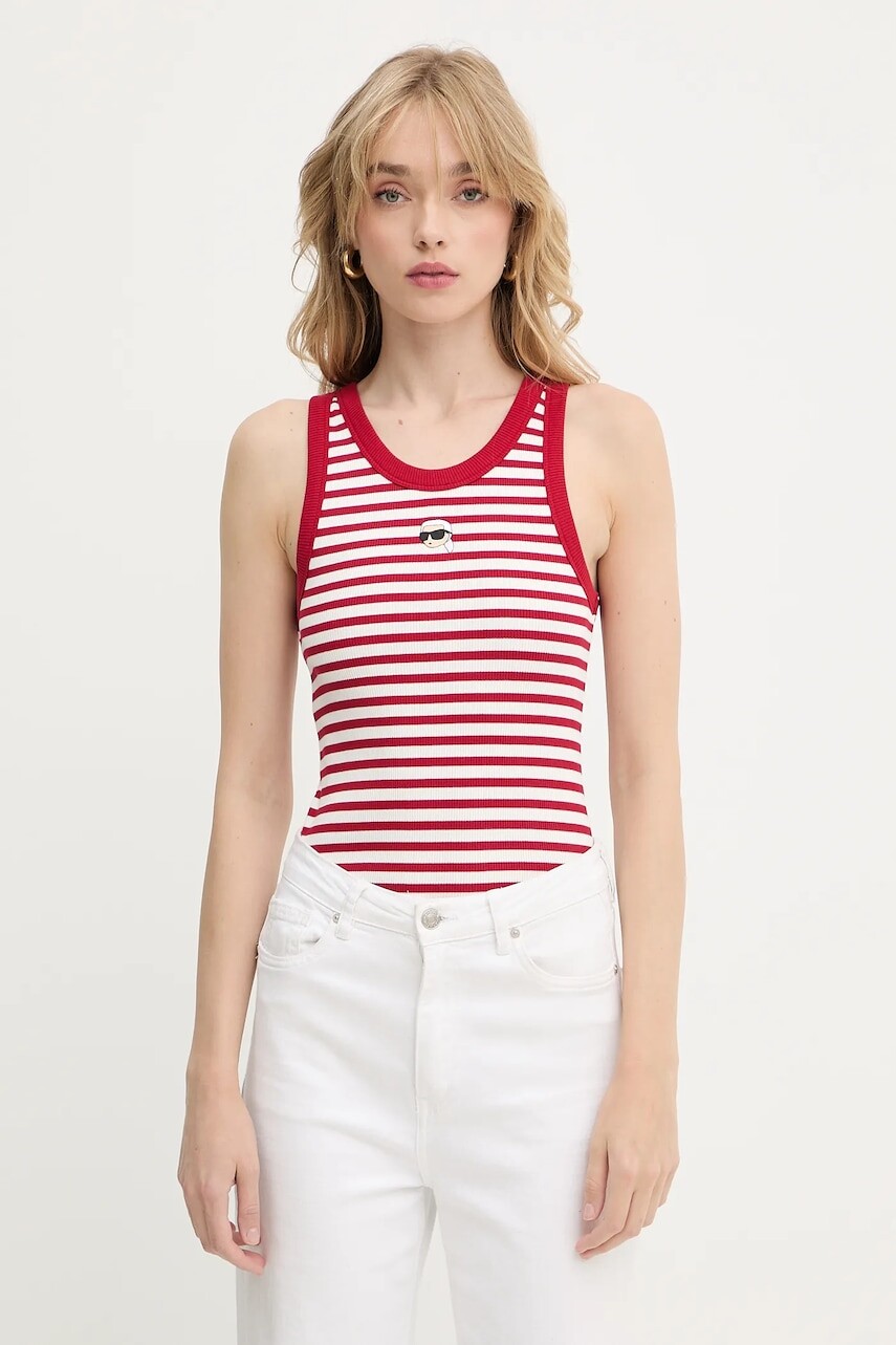 Bavlnený top Karl Lagerfeld IKON červená farba, A3W17079