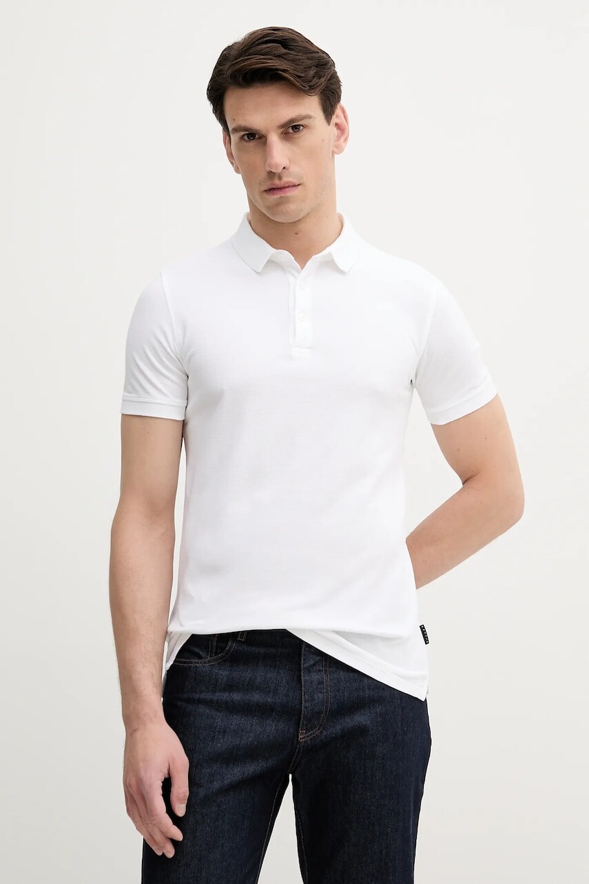 Bavlnené polo tričko Sisley biela farba, jednofarebné, 3089S300T
