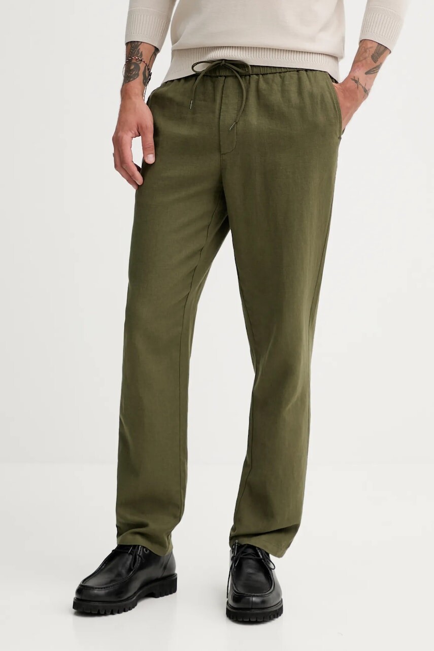 Ľanové nohavice Les Deux Patrick zelená farba, rovný strih, 1000808