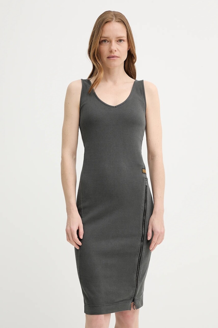Bavlnené šaty G-Star šedá farba, midi, priliehavé, D26593-E040