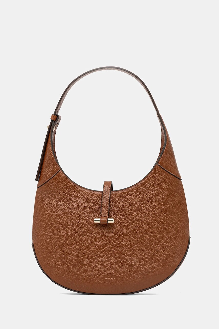 Kožená kabelka BOSS hnedá farba, 50542044