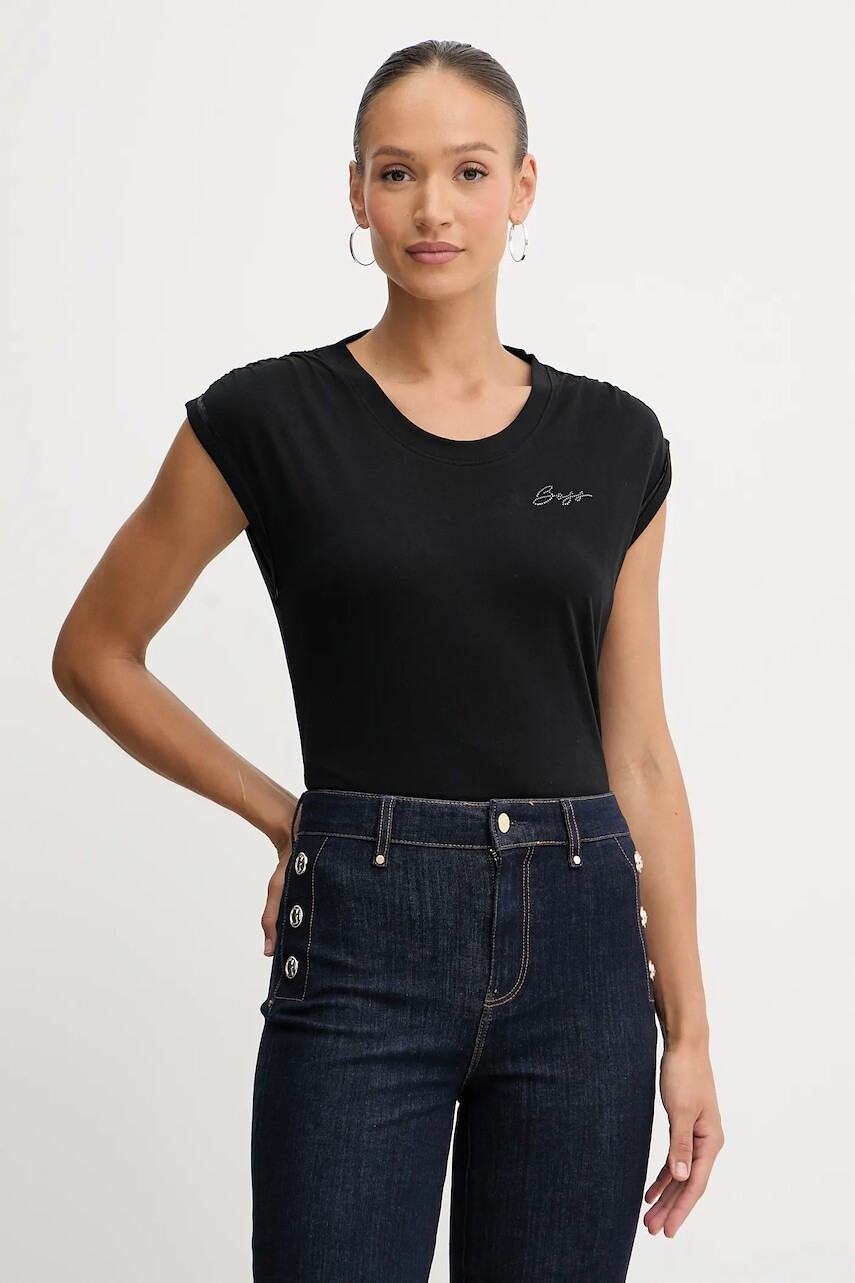 Bavlnený top BOSS Orange čierna farba, 50545521