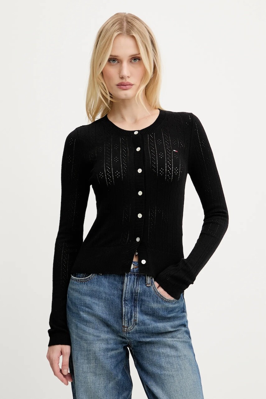 Kardigán Tommy Jeans čierna farba, ľahké, DW0DW20966