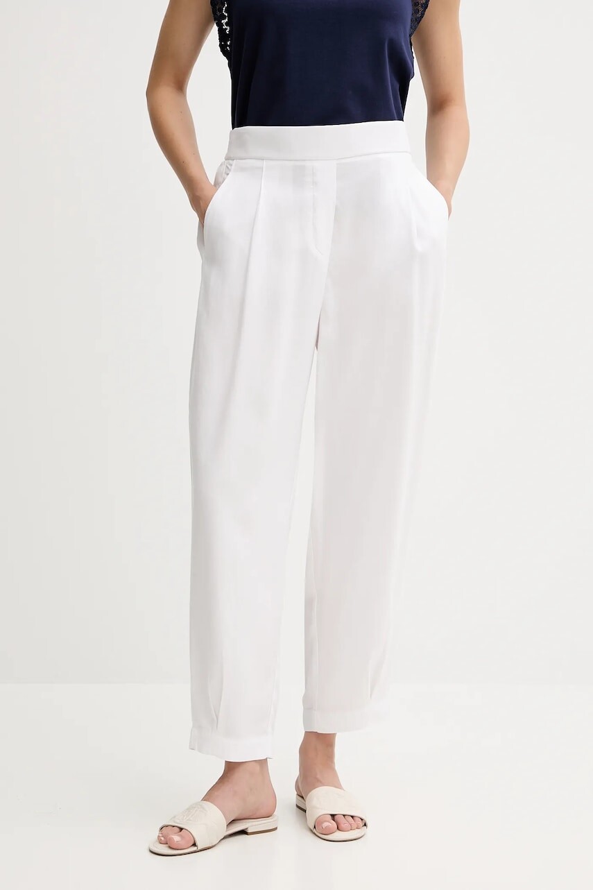 Nohavice United Colors of Benetton biela farba, široké, vysoký pás, 4T91DF08L