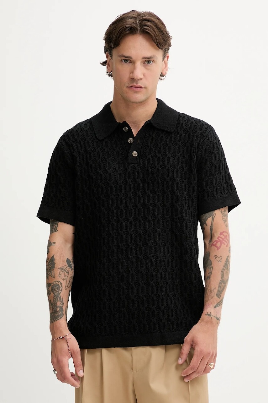 Bavlnené polo tričko Les Deux Garrett čierna farba, jednofarebná, 1000031