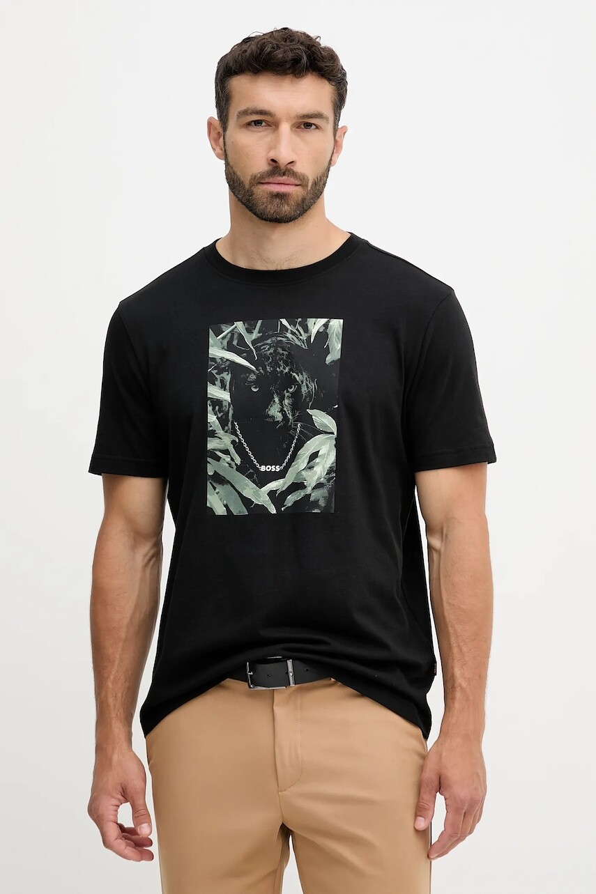 Bavlnené tričko BOSS Orange pánske, čierna farba, s potlačou, 50546362