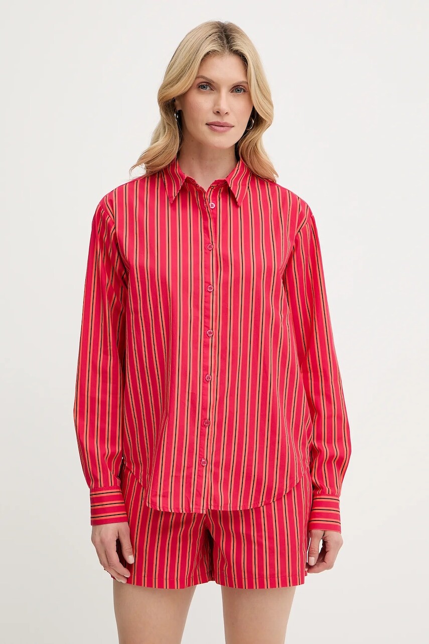 Bavlnená košeľa Silvian Heach TANDAM ružová farba, voľný strih, s klasickým golierom, GPP25446CA