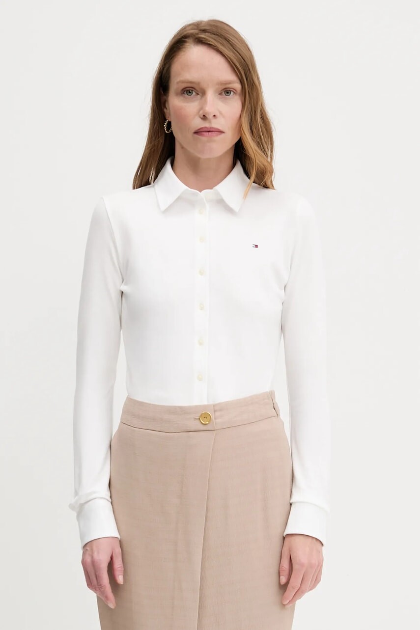 Košeľa Tommy Hilfiger biela farba, slim, s klasickým golierom, WW0WW43528