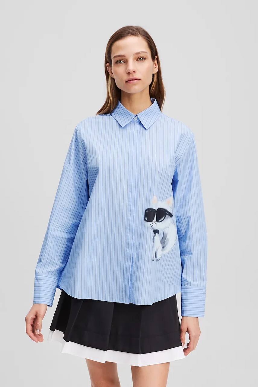 Bavlnená košeľa Karl Lagerfeld IKON voľný strih, s klasickým golierom, A3W11029