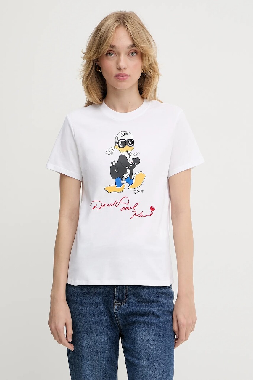 Bavlnené tričko Karl Lagerfeld KL X DISNEY dámske, biela farba, A3W17090