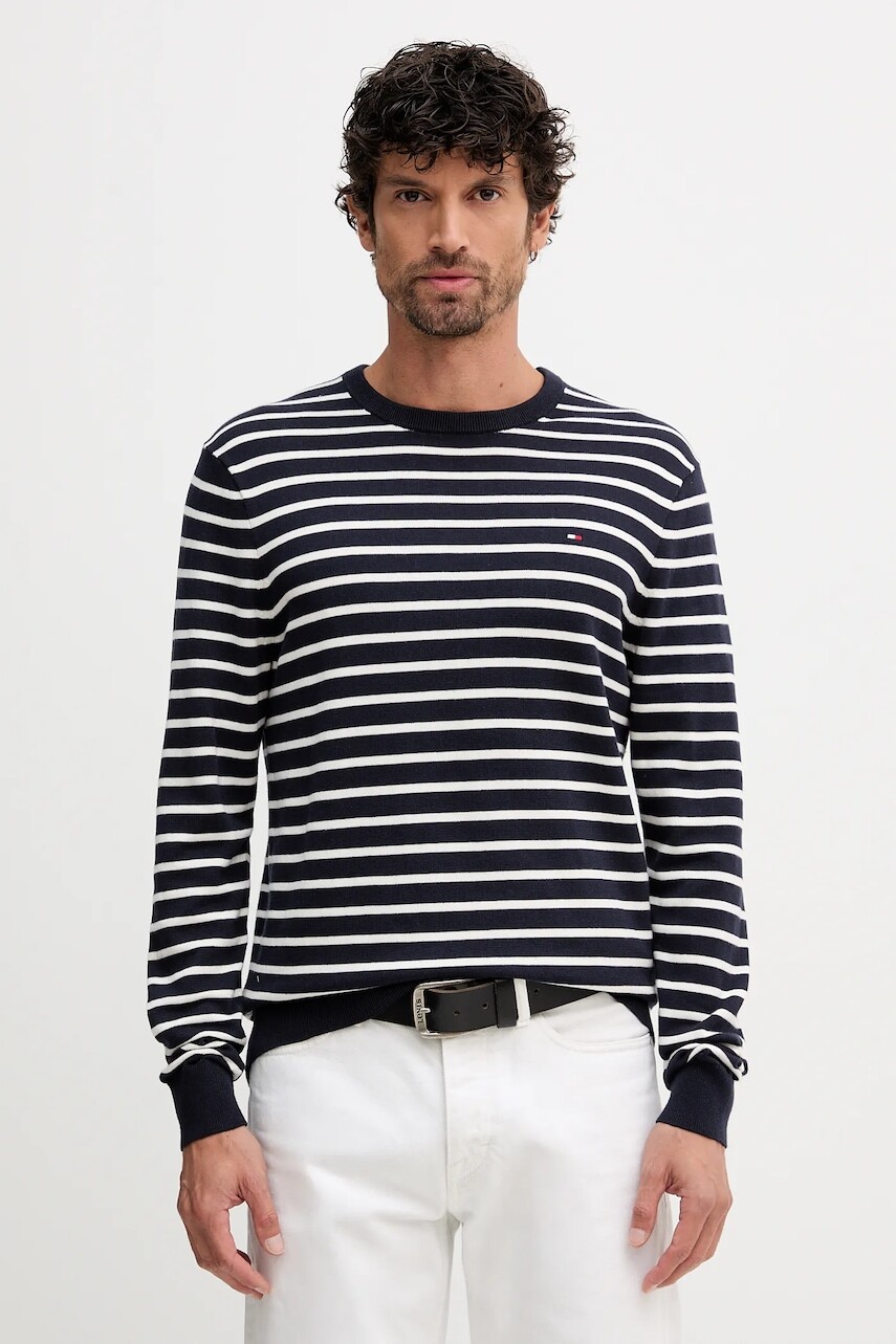 Bavlnený sveter Tommy Hilfiger modrá farba, ľahký, MW0MW39999