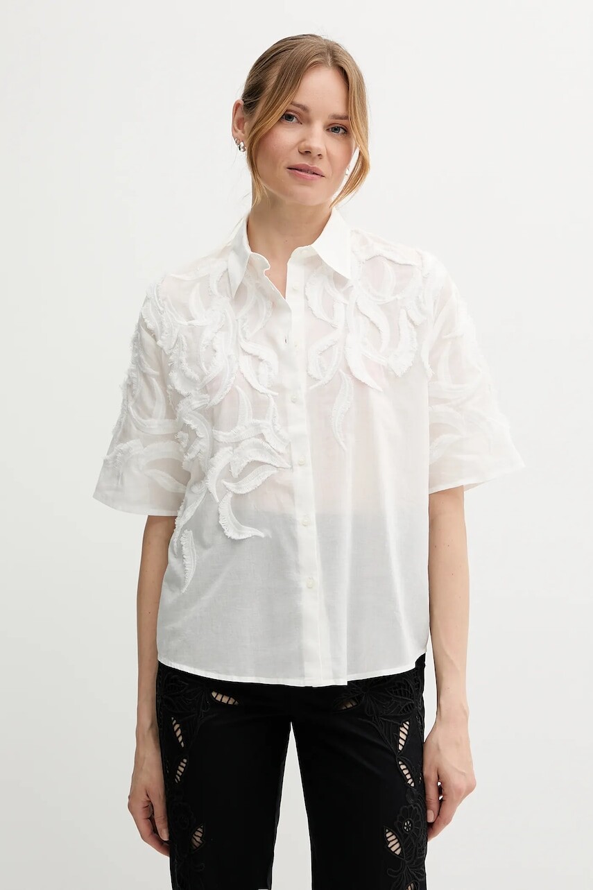 Bavlnená košeľa Sisley biela farba, voľný strih, s klasickým golierom, 5KKPLQ09B