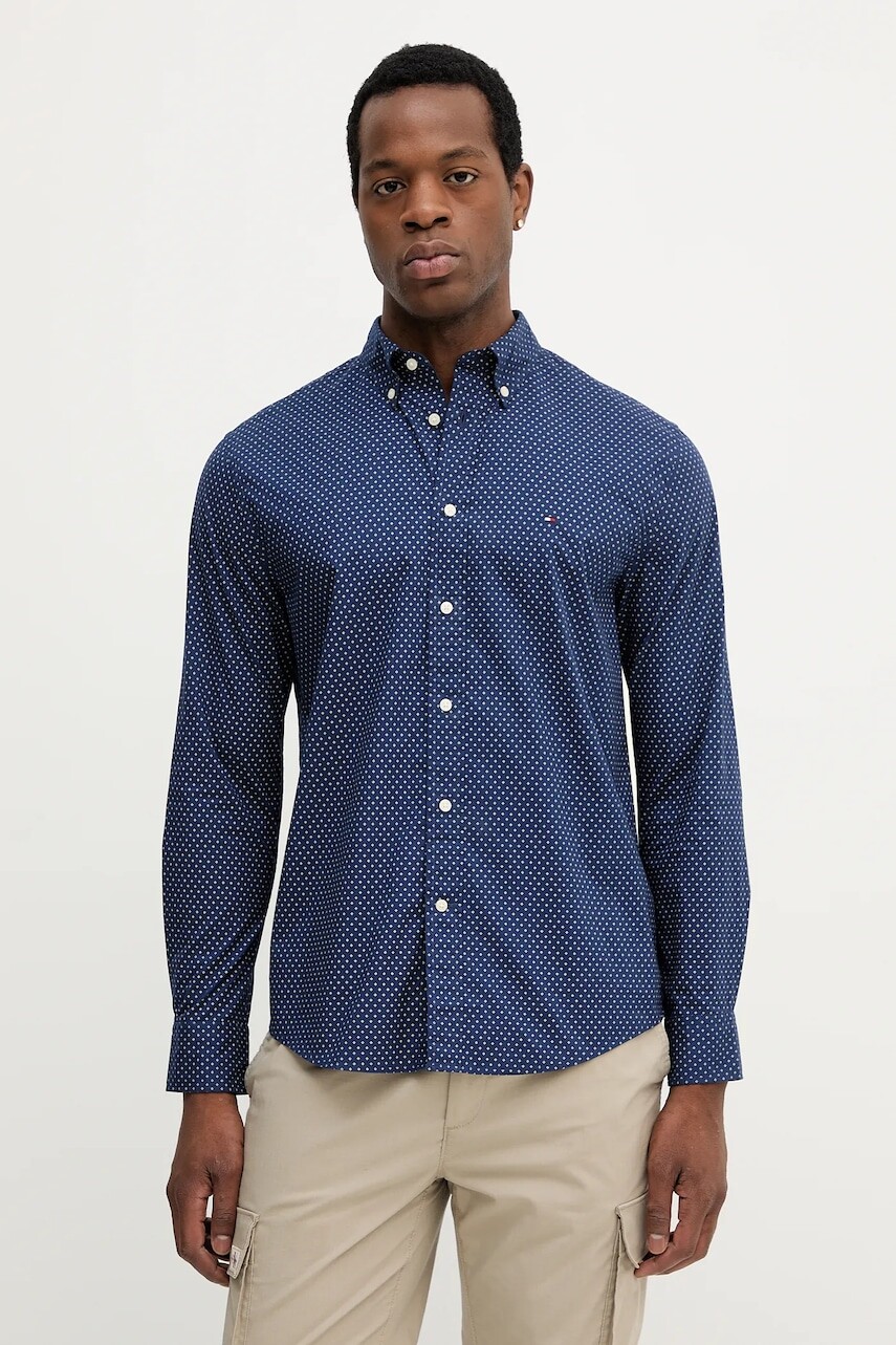 Bavlnená košeľa Tommy Hilfiger tmavomodrá farba, regular, s golierom button-down, MW0MW39437