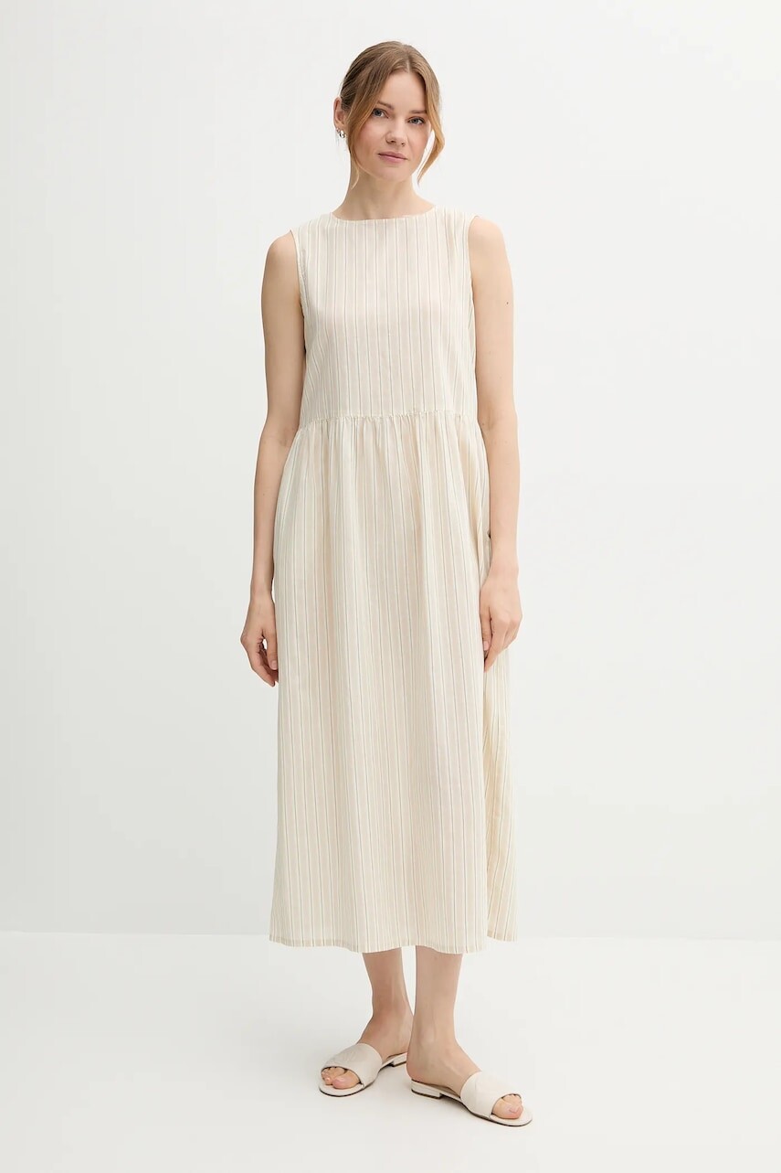 Šaty s prímesou ľanu United Colors of Benetton béžová farba, maxi, áčkový strih, 48I5DV0BK