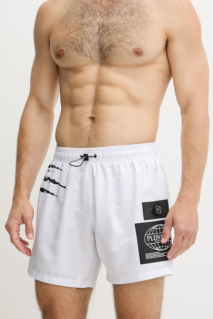 Plavkové šortky PLEIN SPORT biela farba, PS25MBM05