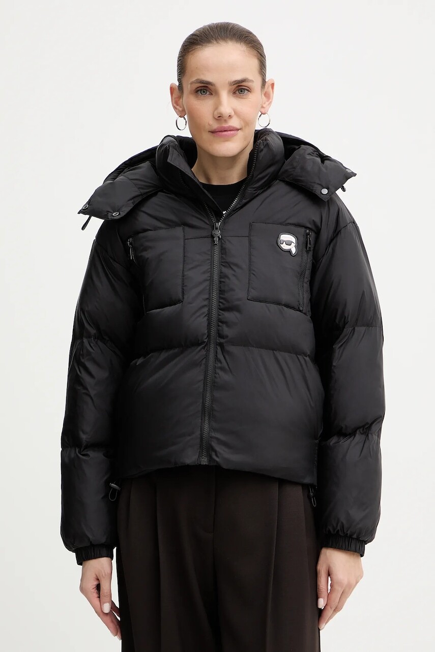 Páperová bunda Karl Lagerfeld IKON čierna farba, zimná, A3W15020